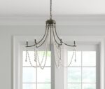White And Silver Candle Style Six Light Metal and Beads Dimmable Chandelier