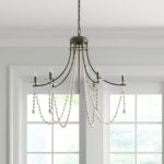 White And Silver Candle Style Six Light Metal and Beads Dimmable Chandelier