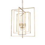 Antiqued Gold Geometric Four Light Metal Dimmable Chandelier - Image 2