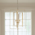 Antiqued Gold Geometric Four Light Metal Dimmable Chandelier