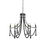 Black Candle Style Six Light Metal and Beads Dimmable Chandelier - Image 2