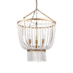 Gold And White Empire Three Light Metal and Beads Dimmable Chandelier - Image 2