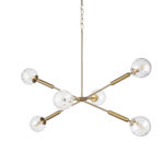 Gold Sputnik Six Light Metal and Glass Dimmable Chandelier With Clear Shades - Image 2