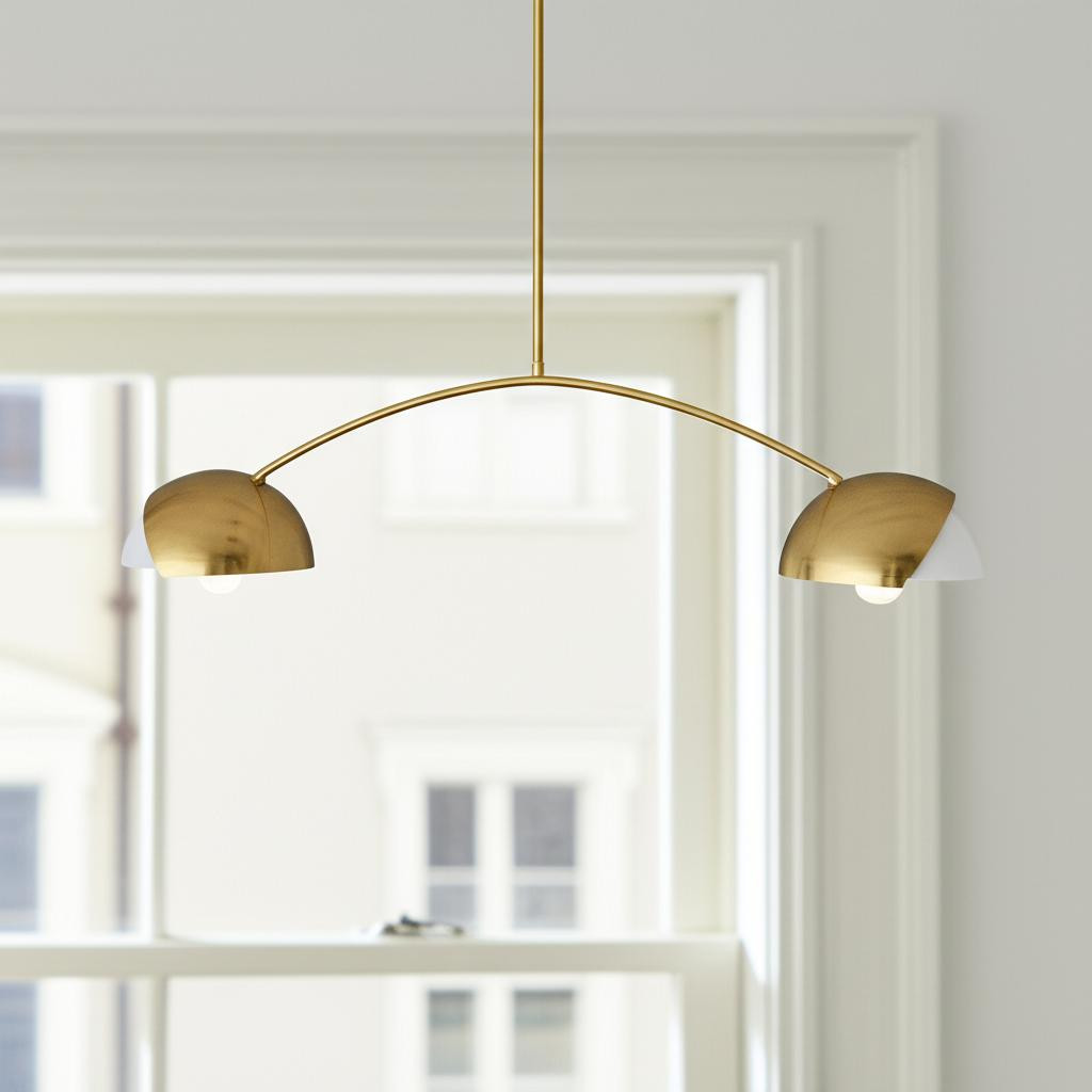 611364_5_COqzFfEN-2.jpg Brass Two Light Metal Dimmable Chandelier With White Shades - Image 1