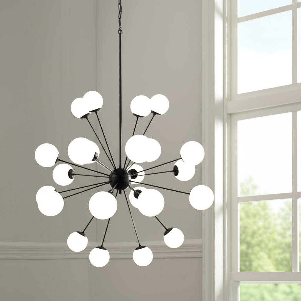 611365_5_GtLYDcpI-3.jpg Black Eleven Light Frosted Metal and Glass Dimmable Chandelier With White Shades - Image 1
