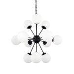 Black Sputnik Multi Light Frosted Metal and Glass Dimmable Chandelier With White Shades - Image 2