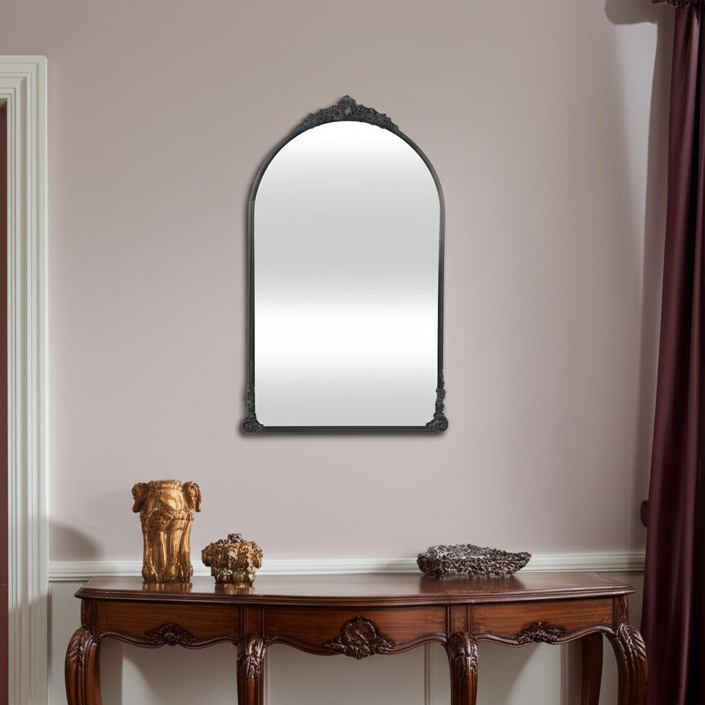 632509_11_8KmMz6xf-3.jpg 34" Black Metal Arch Accent Mirror - Image 1