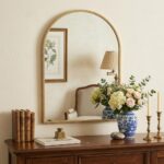 34" Gold Metal Beaded Arch Accent Mirror