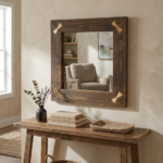 22" Brown Wood With Gold Bows Square Accent Mirror - Image 10
