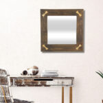 22" Brown Wood With Gold Bows Square Accent Mirror - Image 9