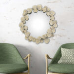 29" Beige Metal Round Accent Mirror - Image 6