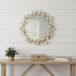 29" Beige Metal Round Accent Mirror