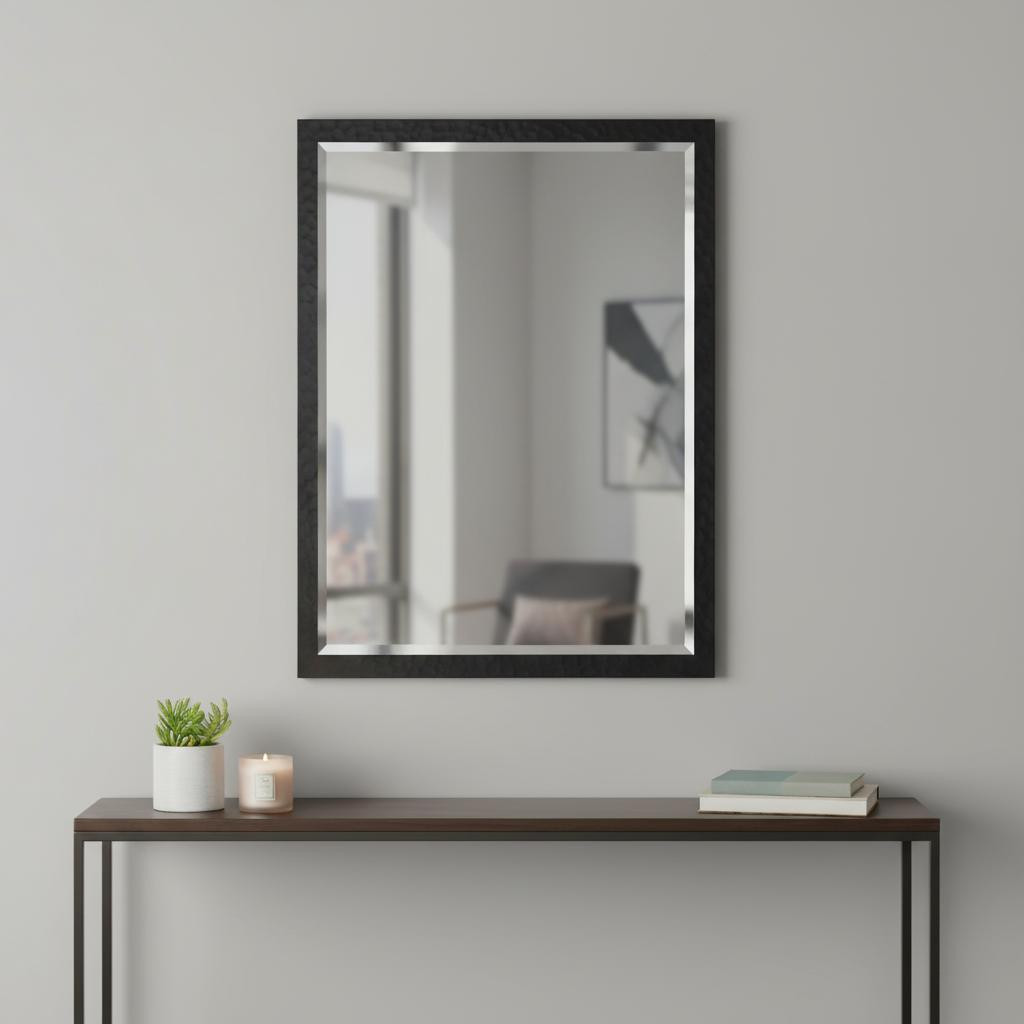 632839_6_pFHeTDXS.jpg 30" Black Hammered Geometric Finish Framed Accent Mirror - Image 1
