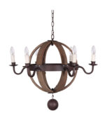 Brown And Black Wood and Metal Sphere Six Light Dimmable Chandelier - Image 2