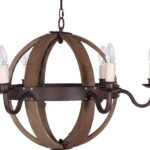 Brown And Black Wood and Metal Sphere Six Light Dimmable Chandelier - Image 5