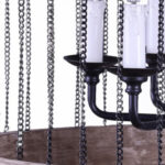Black And Natural Wood and Metal Cylinder Six Light Dimmable Chandelier - Image 8