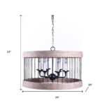 Black And Natural Wood and Metal Cylinder Six Light Dimmable Chandelier - Image 10