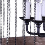 Black And Natural Wood and Metal Cylinder Six Light Dimmable Chandelier - Image 4