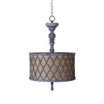 Gray Drum Distressed Galvanized Metal Dimmable Chandelier With Natural Shade - Image 2