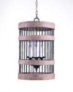 Black And Natural Wood and Metal Cylinder Three Light Dimmable Chandelier - Image 2