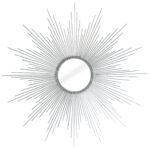 32" Silver Metal Sunburst Geometric Framed Accent Mirror - Image 2
