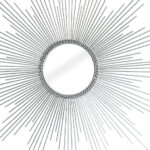 32" Silver Metal Sunburst Geometric Framed Accent Mirror - Image 4