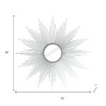 32" Silver Metal Sunburst Geometric Framed Accent Mirror - Image 5