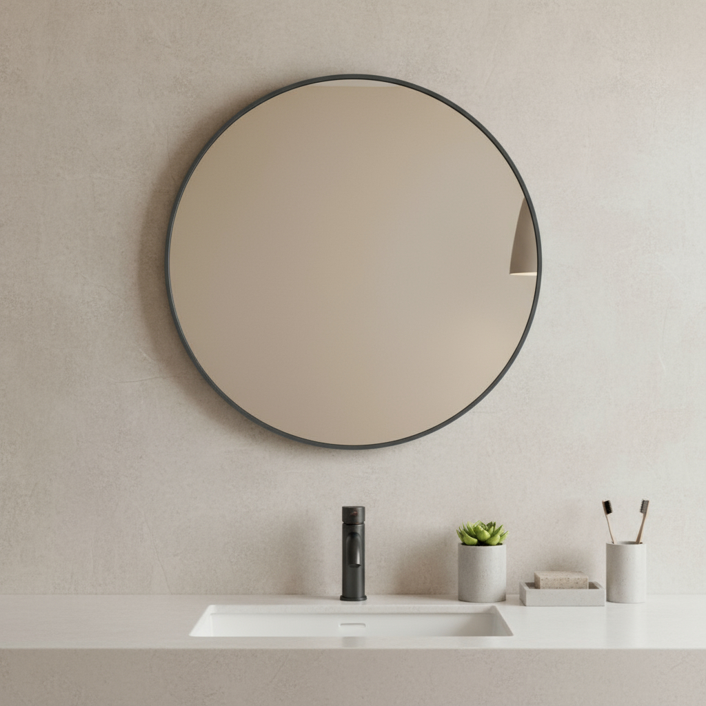636255_9_B1fJkYOk.jpg 20" Black Metal Round Framed Bathroom Vanity Mirror - Image 1