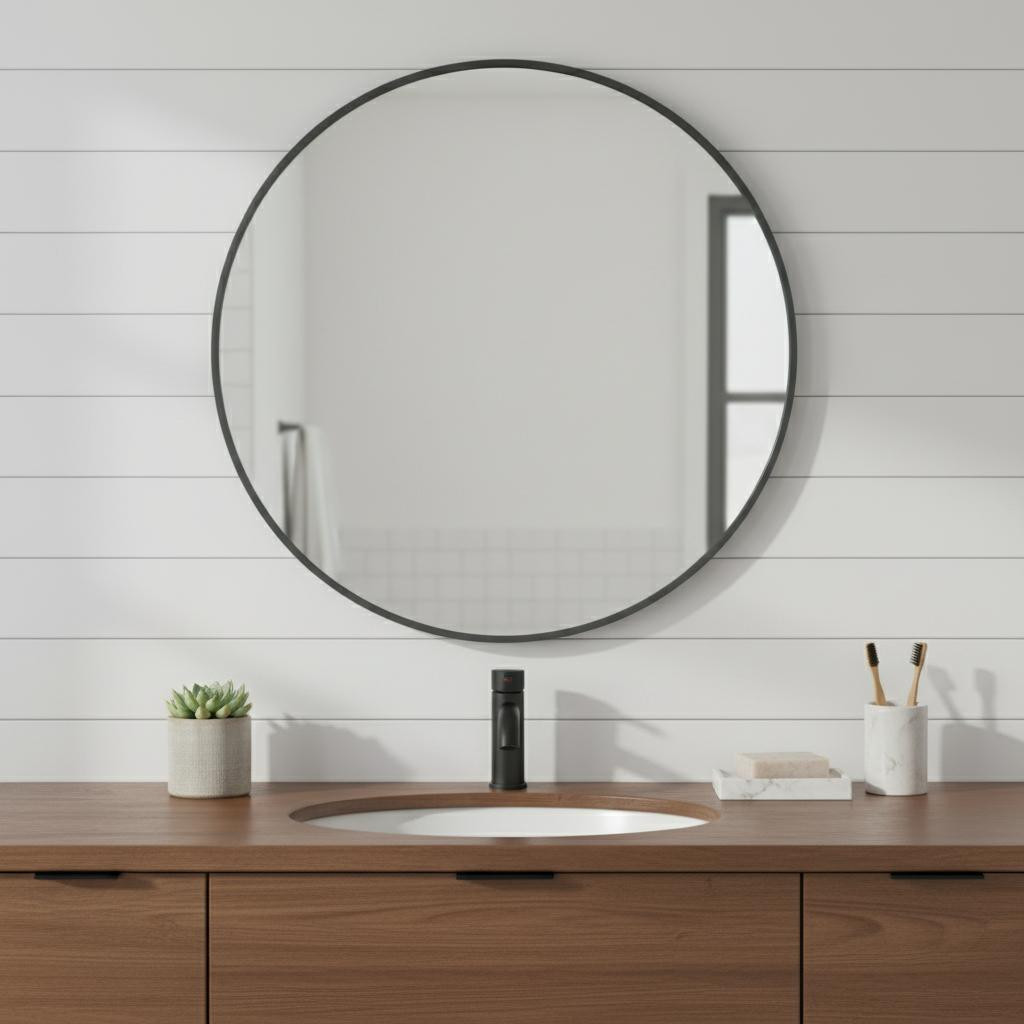 636257_7_yyZakXLZ.jpg 24" Black Metal Round Framed Bathroom Vanity Mirror - Image 1