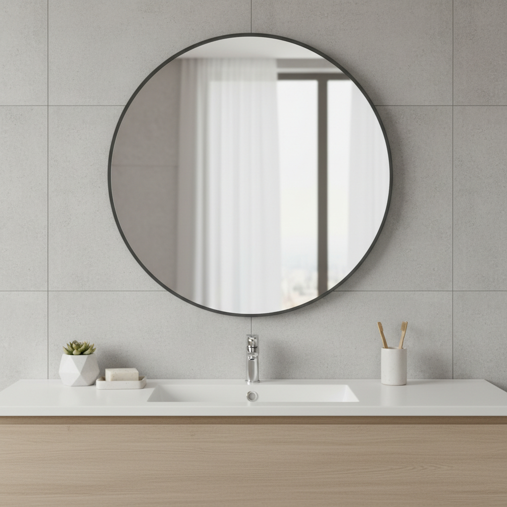 636259_9_K8G4BoqS.jpg 30" Black Metal Round Framed Bathroom Vanity Mirror - Image 1
