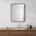 35" Black Metal Floating Framed Bathroom Vanity Mirror