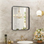 35" Black Metal Floating Framed Bathroom Vanity Mirror - Image 4