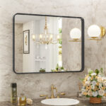 39" Black Metal Floating Framed Bathroom Vanity Mirror - Image 4