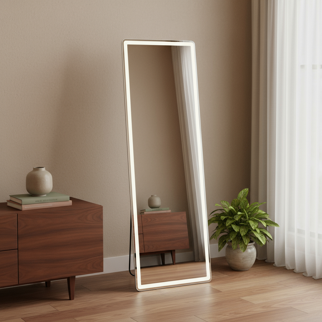 636333_11_QseebUYm.jpg 64" Clear Lighted Freestanding and Wall Mount Frameless Full Length Mirror - Image 1