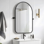 32" Black Arch Metal Swivel Framed Accent Mirror - Image 7