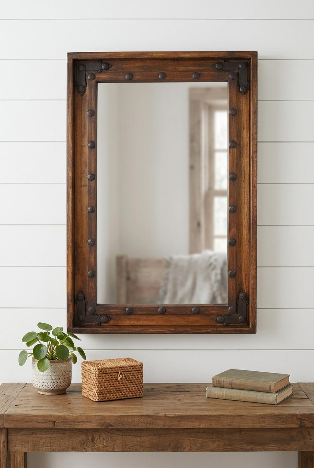 698005_5_xI5qr6TV-1.jpg 35" Brown Solid Wood Rustic Framed Accent Mirror - Image 1