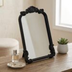 12" Black Solid Wood Scalloped Framed Makeup Shaving Tabletop Mirror - Image 12