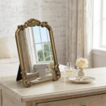 12" Gold Solid Solid Wood Scalloped Framed Makeup Shaving Tabletop Mirror - Image 12
