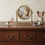 10" Gold Metal Round Tilting Framed Makeup Shaving Tabletop Mirror