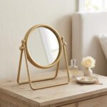 10" Gold Metal Round Tilting Framed Makeup Shaving Tabletop Mirror - Image 9