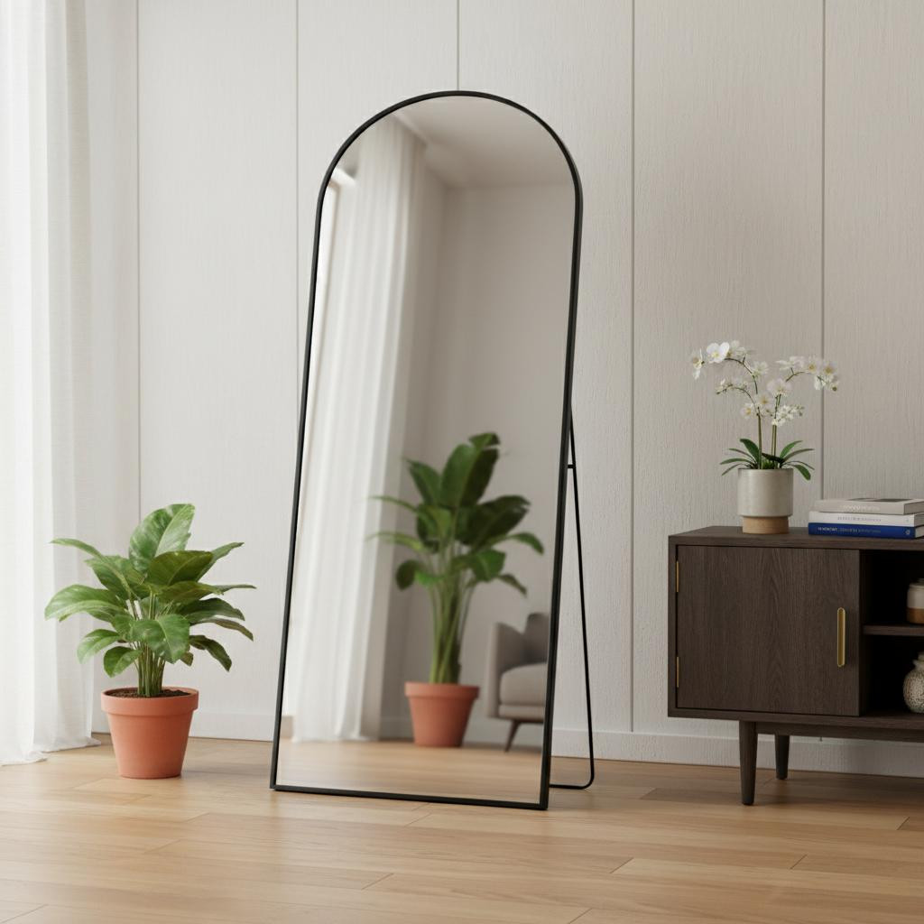 719121_7_zocpAcDZ.jpg 70" Black Metal Arch Wall Mounted Leaning Or Freestanding Framed Full Length Mirror - Image 1
