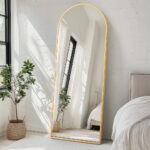 70" Gold Metal Arch Wall Mounted Leaning Or Freestanding Framed Full Length Mirror - Image 5