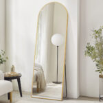 70" Gold Metal Arch Wall Mounted Leaning Or Freestanding Framed Full Length Mirror - Image 6