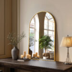 30" Gold Metal Arch Framed Accent Mirror - Image 6