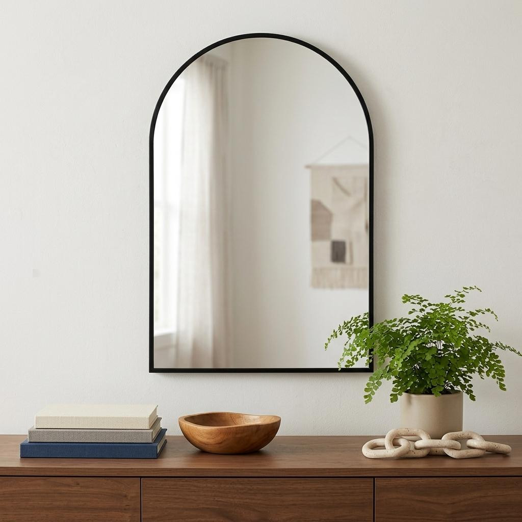 719125_11_Kr5kSyQz.jpg 35" Black Metal Arch Framed Accent Mirror - Image 1