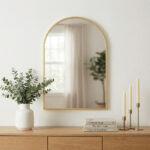 35" Gold Metal Arch Framed Accent Mirror