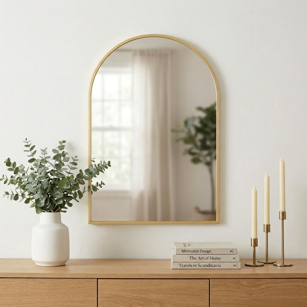 719126_11_7zAublkh.jpg 35" Gold Metal Arch Framed Accent Mirror - Image 1