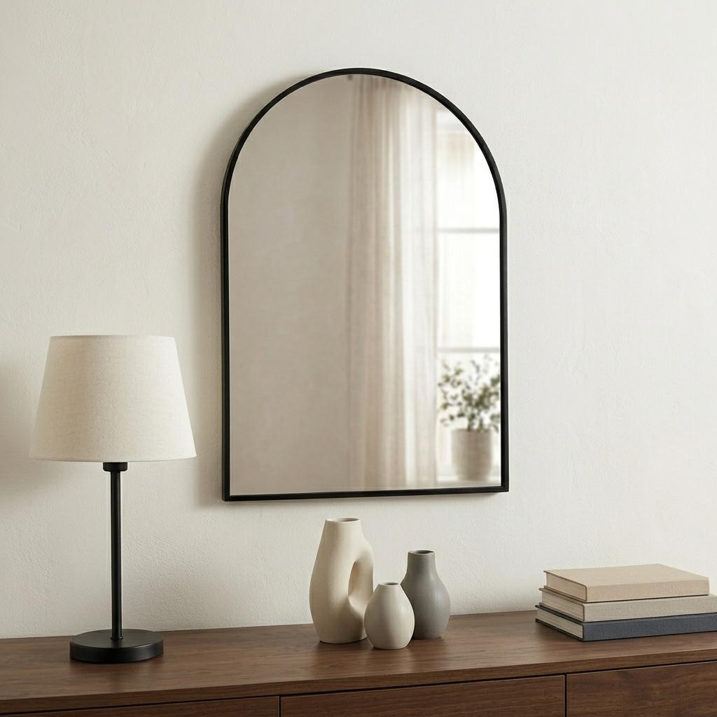 719127_11_XX9QW4eY.jpg 38" Black Metal Arch Framed Accent Mirror - Image 1