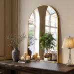 38" Gold Metal Arch Framed Accent Mirror - Image 6
