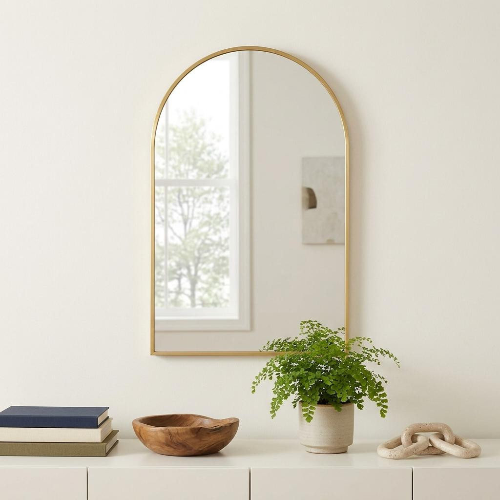 719128_8_hpVrdJya.jpg 38" Gold Metal Arch Framed Accent Mirror - Image 1